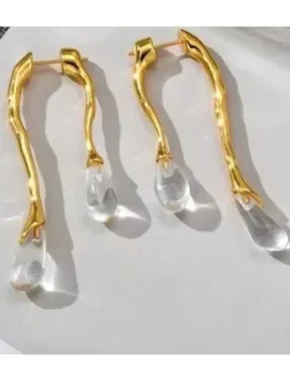 Anthropologie Gold Branch Earrings with Clear Teardrop